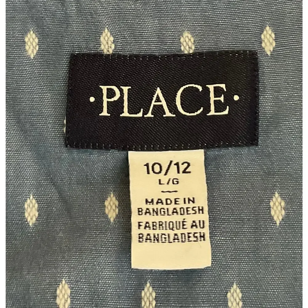 The Children’s Place Boys Blue Printed Button Down Shirt Size 10/12 Cotton